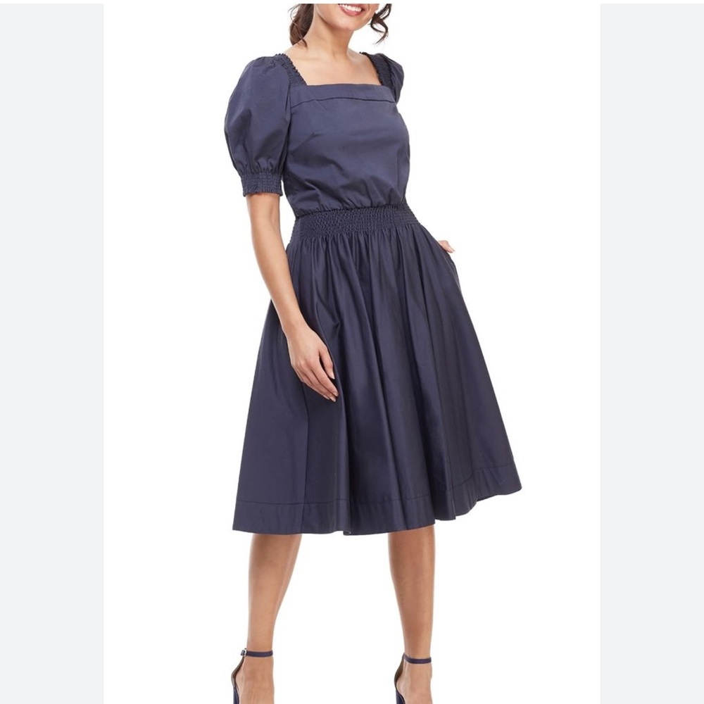 Gal Meets Glam Anastasia Puff Sleeve Square Neck Midi Dress​
